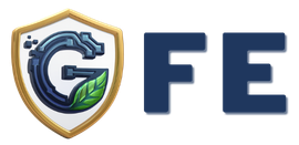 Logo for Good Fruit Enterprise featuring a metallic shield with the letter G and a green leaf, symbolizing protection, growth, and sustainability, alongside bold modern text spelling the company name.